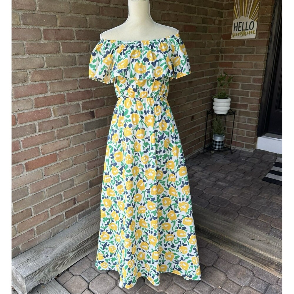 Flounce Floral Maxi Dress Womens M Off the Shoulder Short Sleeve Sugar + Lips